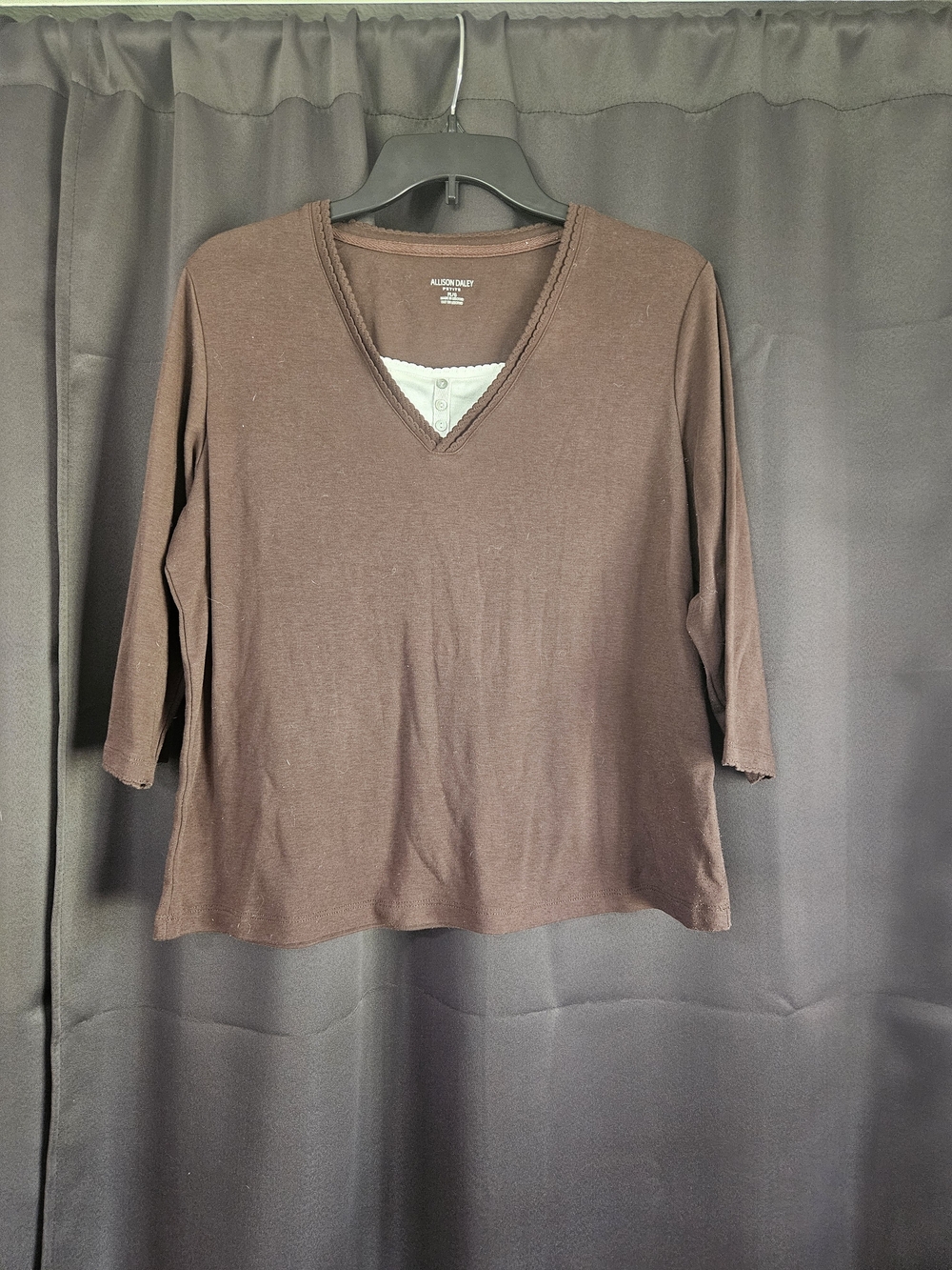 Allison Daley Brown Layered-Look V-Neck Top